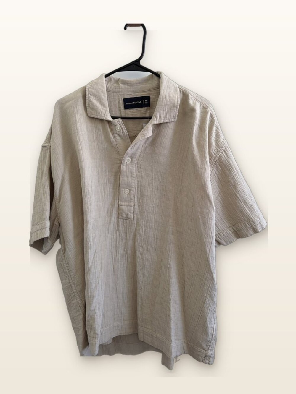 Abercrombie & Fitch Men's Shirt | XXL | Beige Gauze Camp Collar Popover